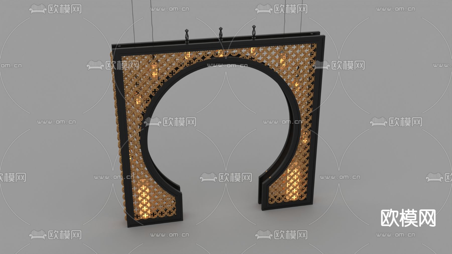新中式轻奢实木不锈钢月亮门隔断免费3d模型下载