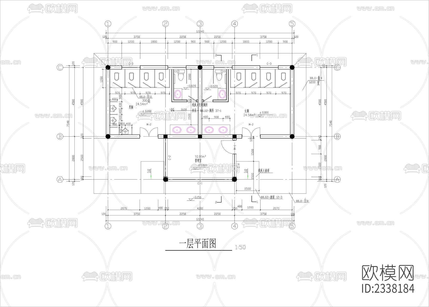 公厕cad施工图-免费3dmax模型库-欧模网