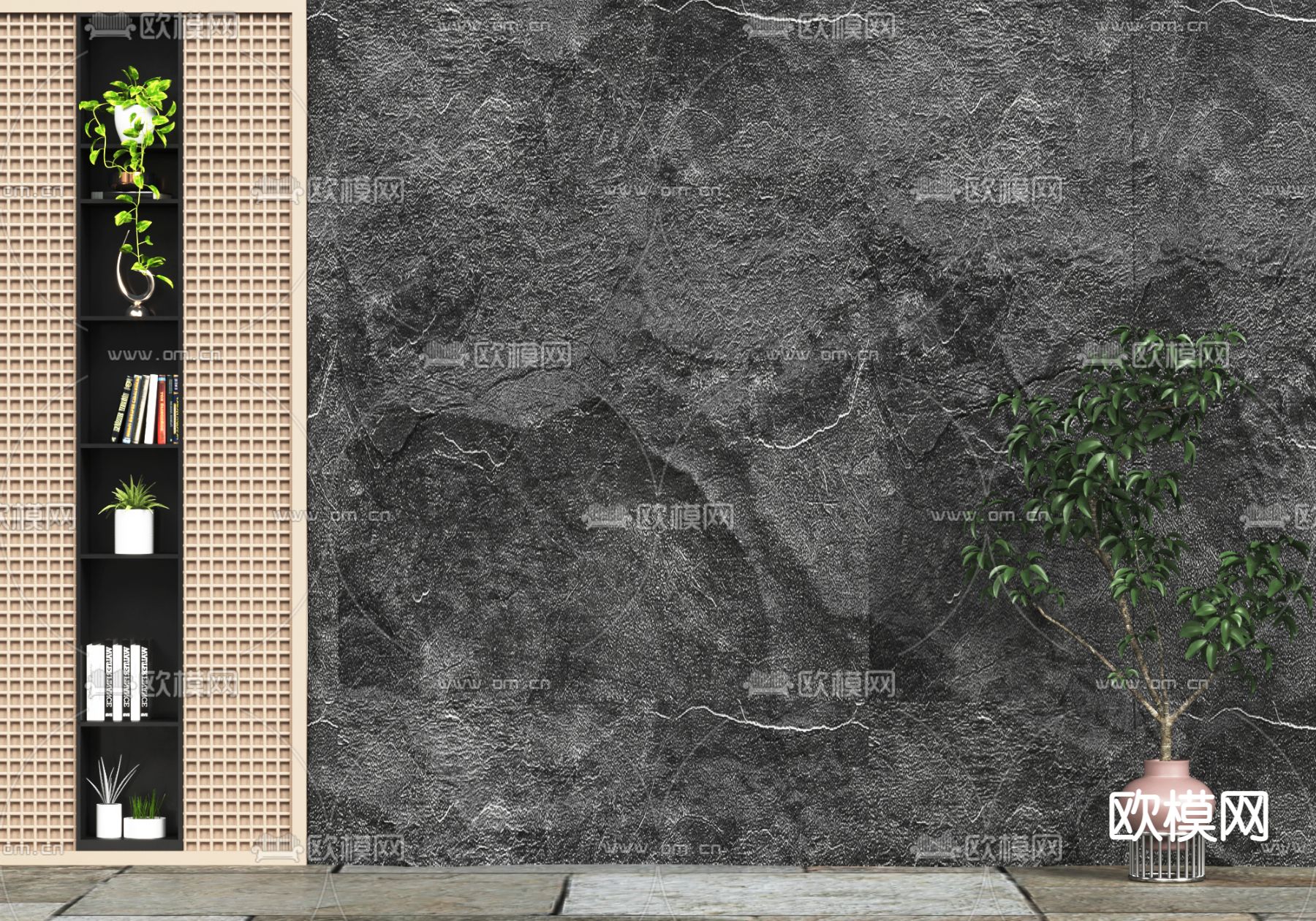 侘寂风背景墙3d模型下载