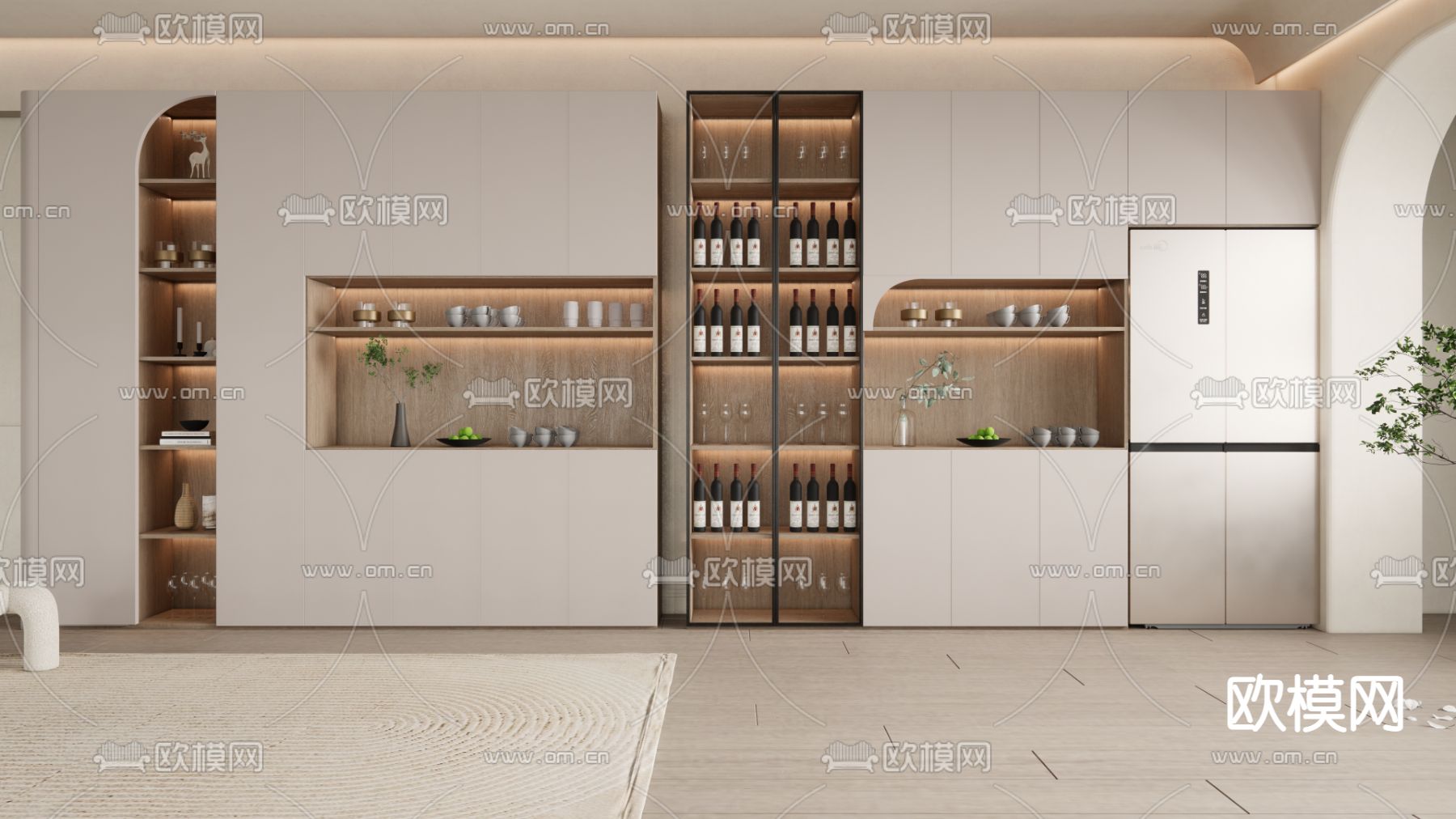 现代酒柜su模型下载（渲染图1）