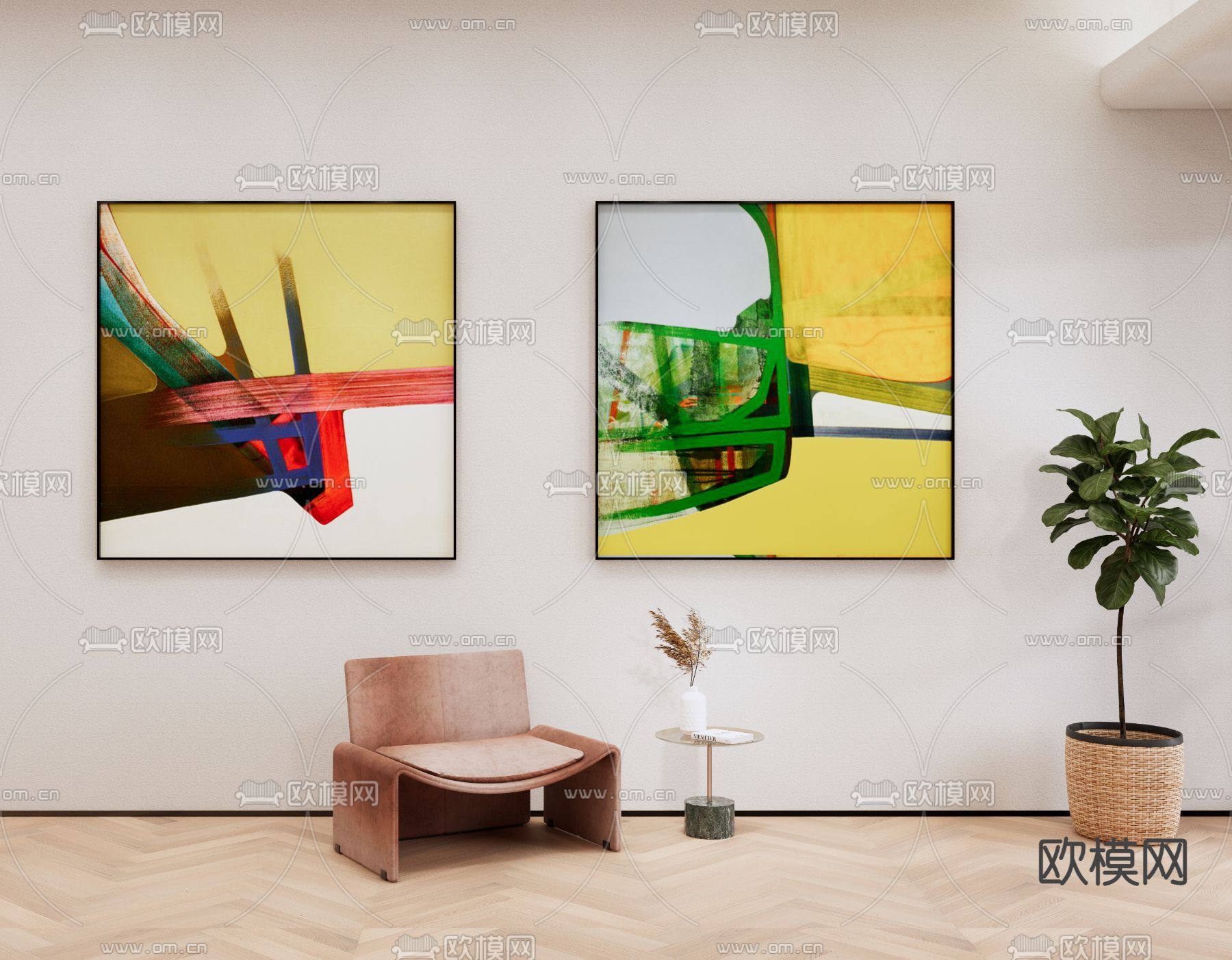 现代艺术挂画 装饰画su模型下载（渲染图1）