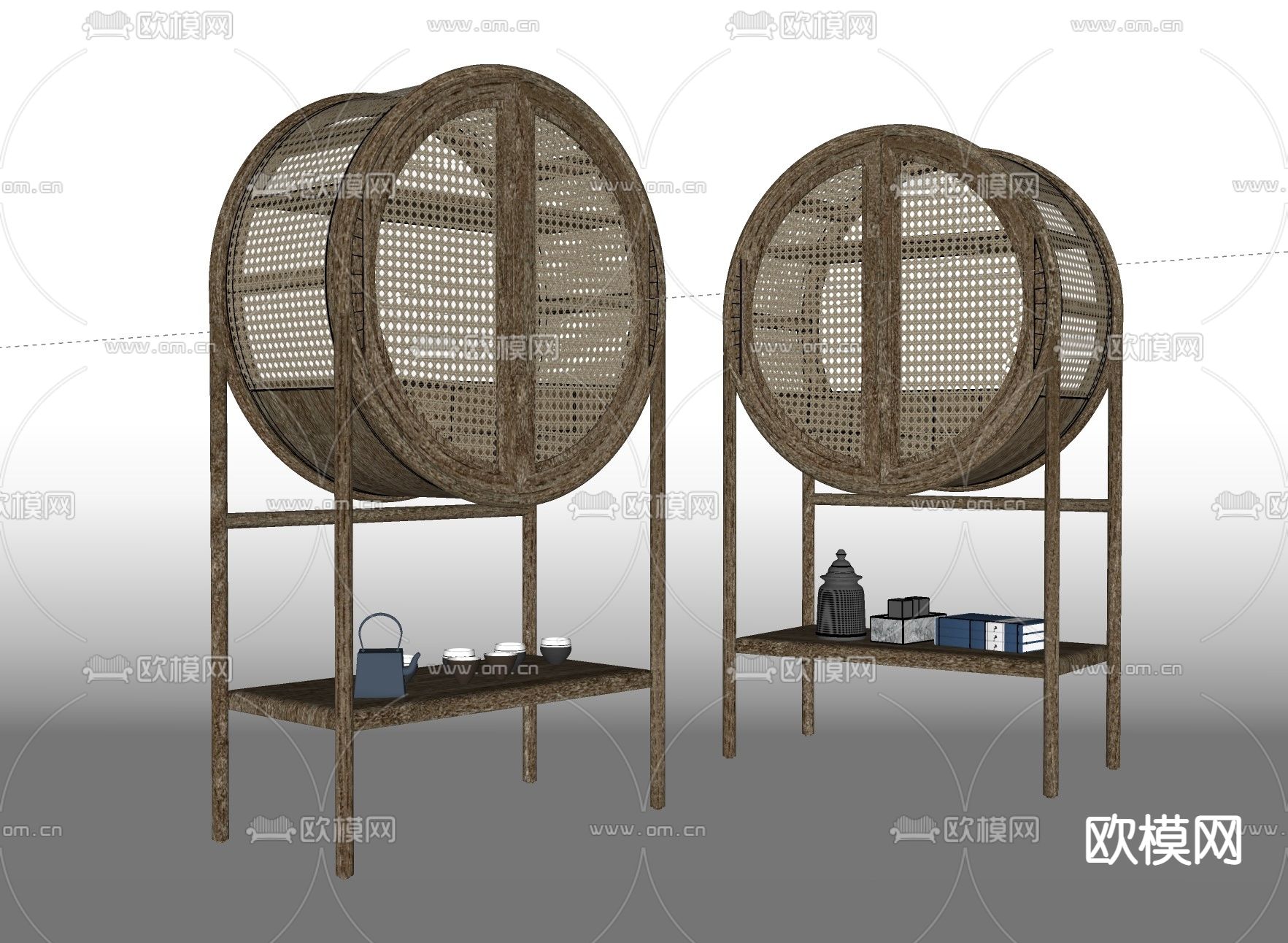 北欧藤编装饰柜su模型下载（渲染图2）