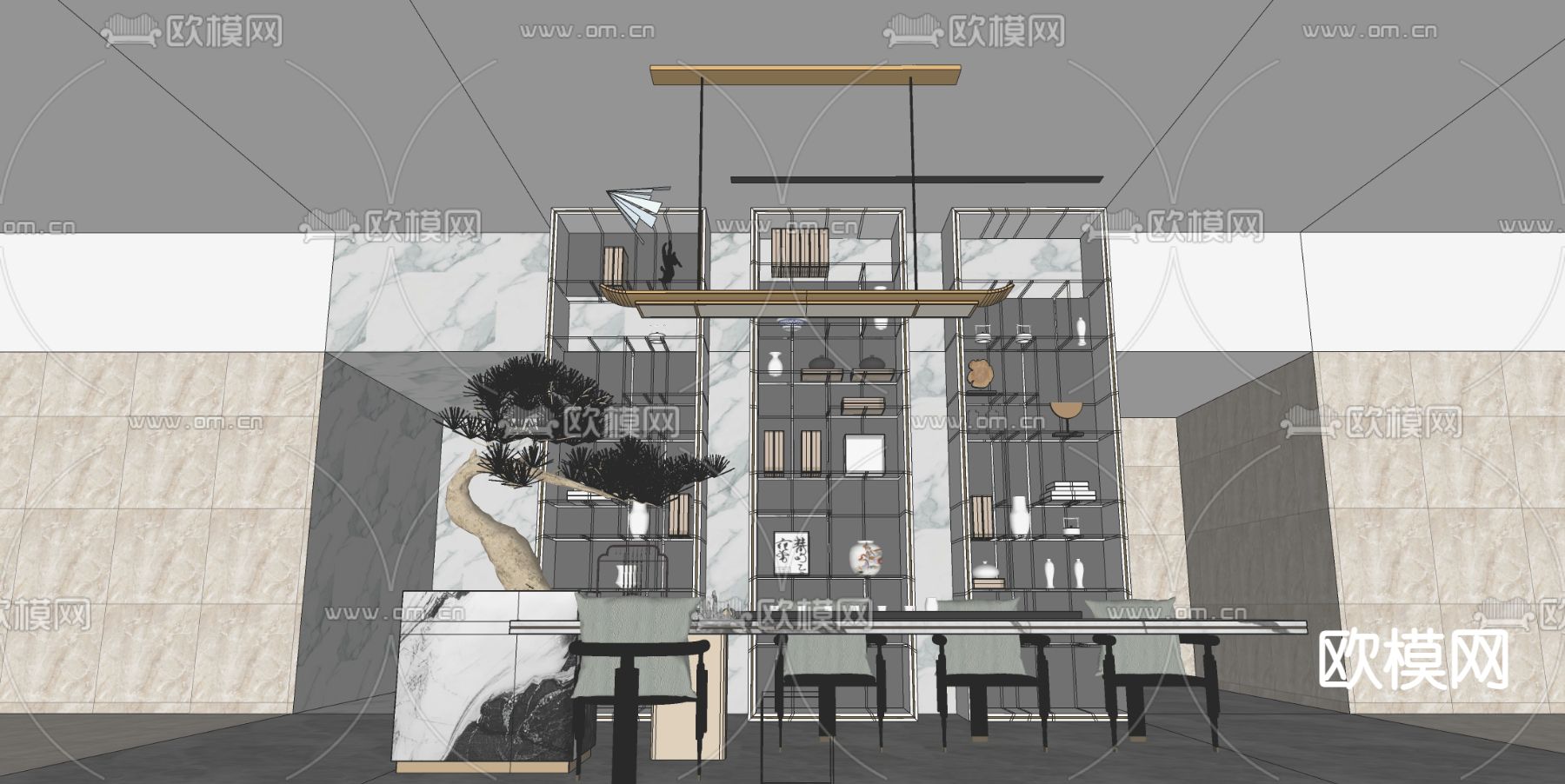 新中式售楼处VIP茶室su模型下载（渲染图2）