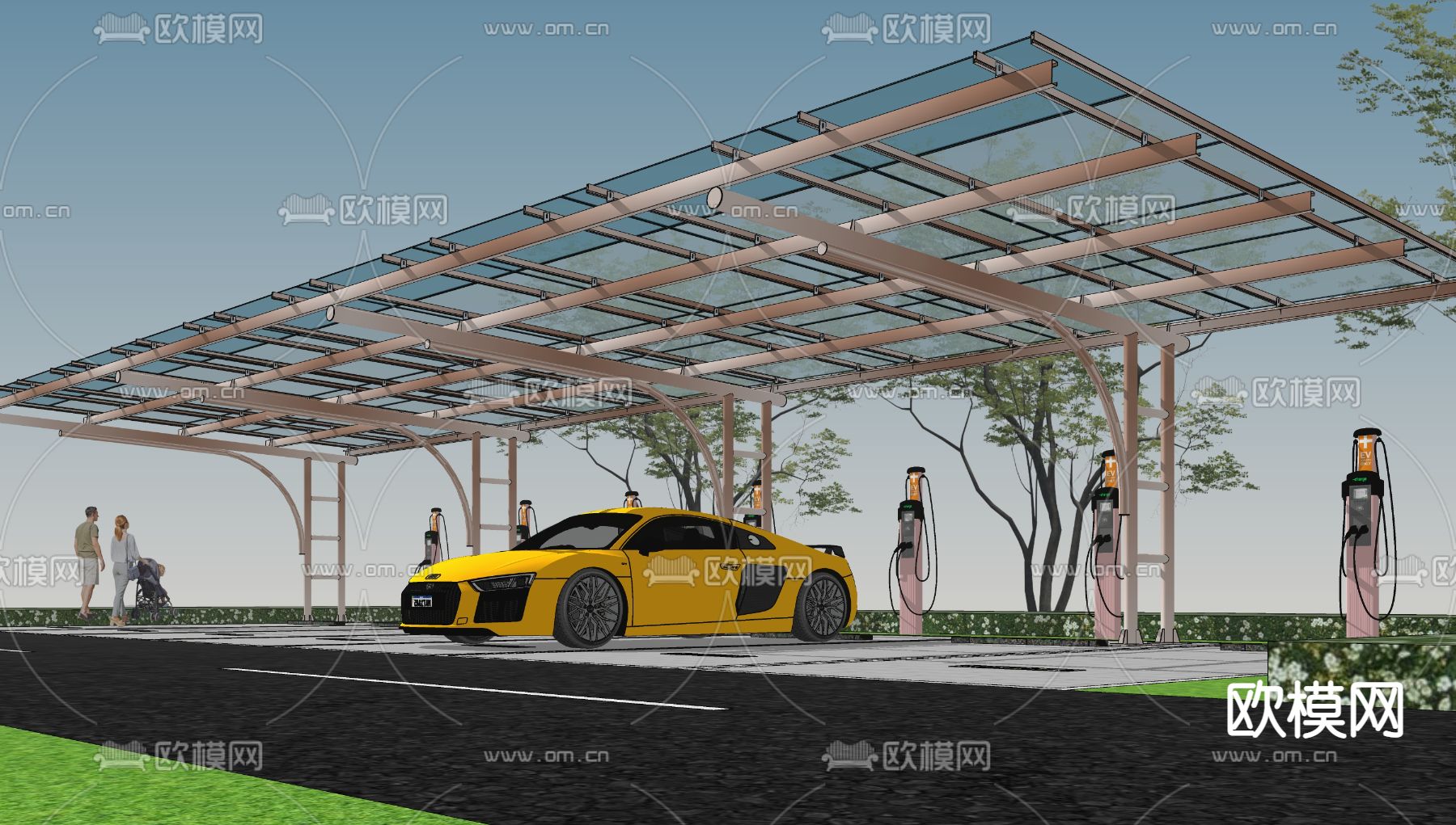 停车棚充电桩su模型