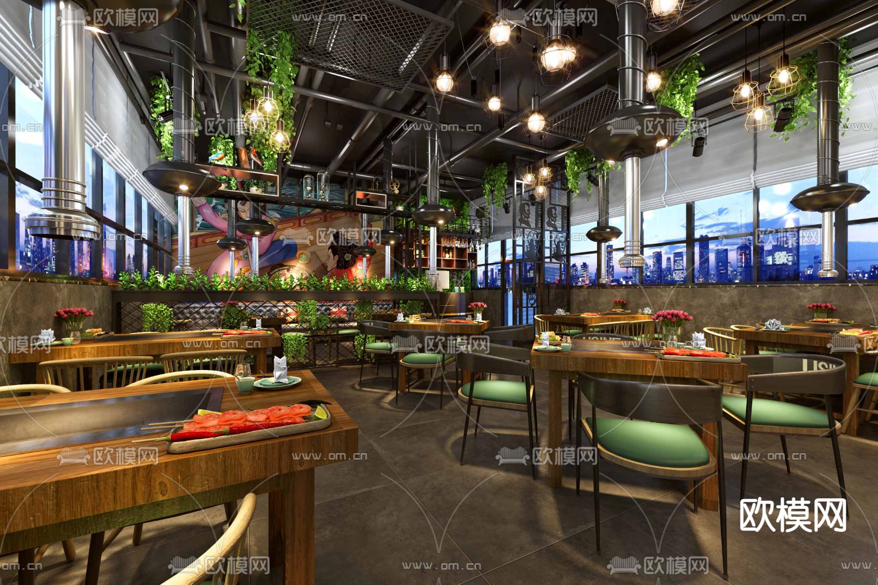 工业风烤肉店su模型