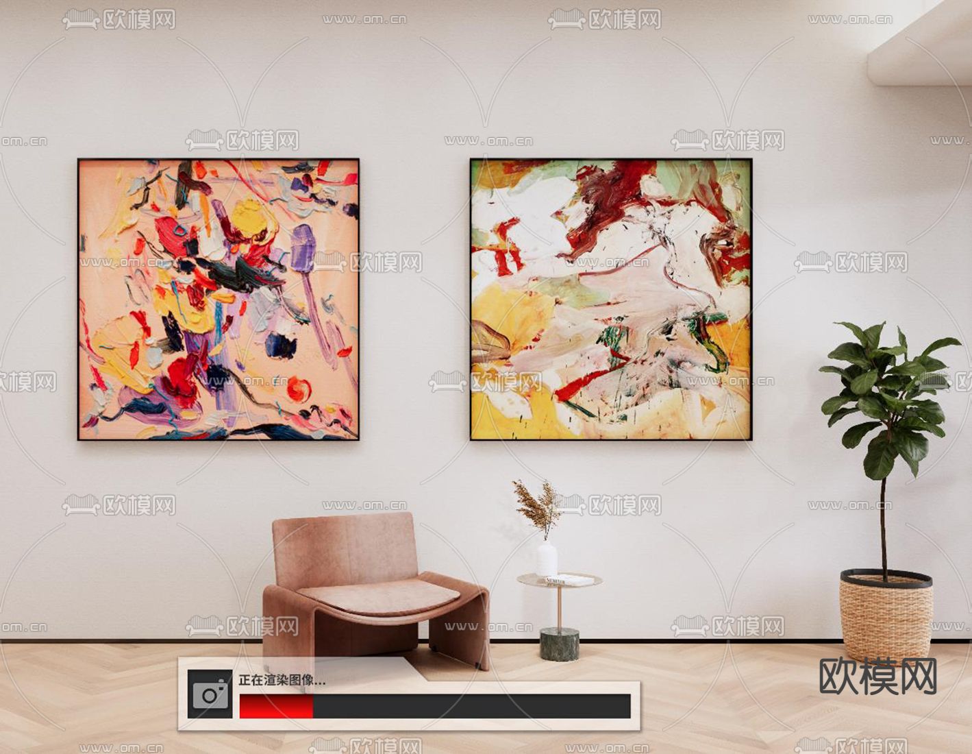 孟菲斯艺术挂画 装饰画su模型下载（渲染图3）