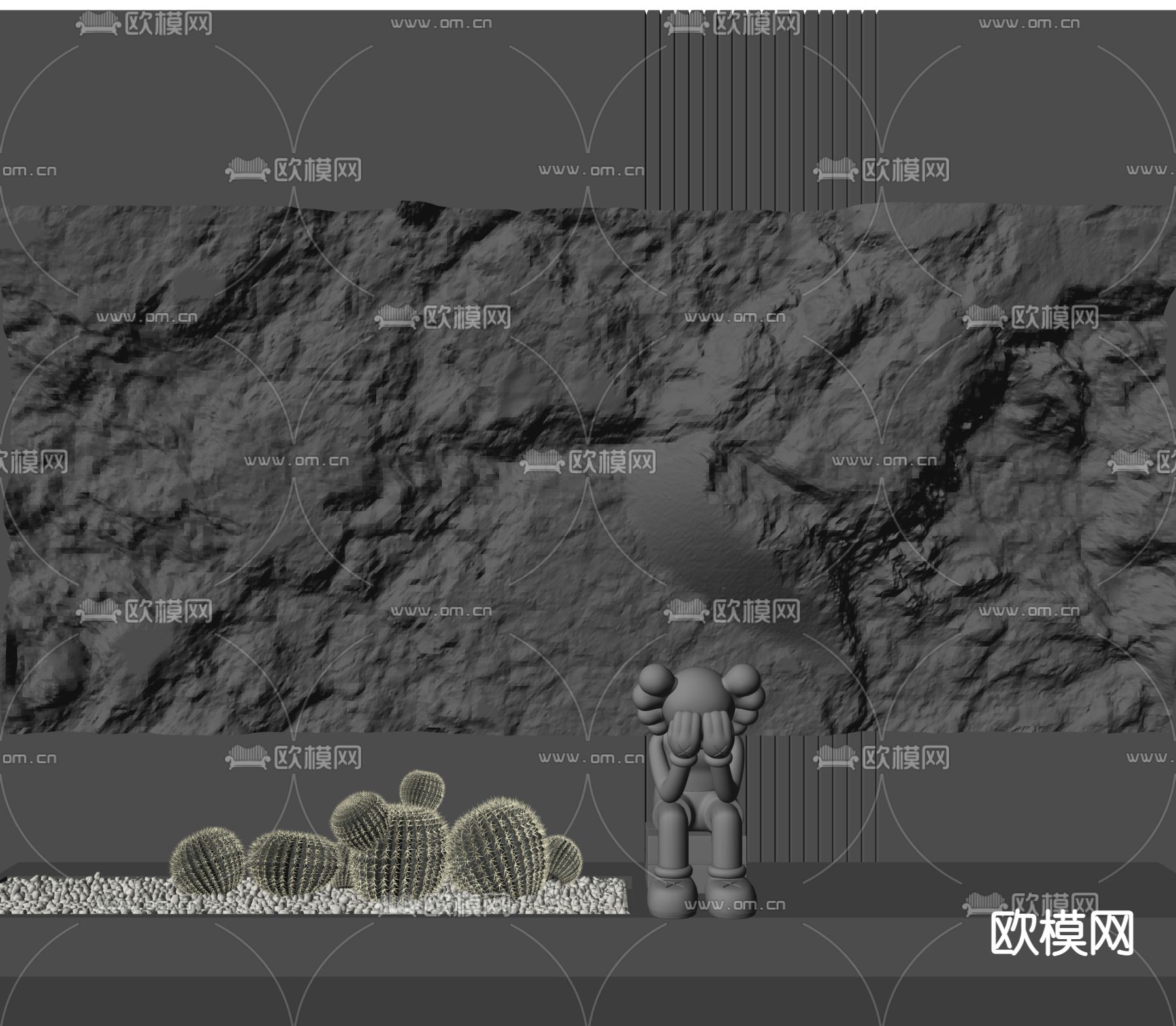 现代毛石 岩石背景墙su模型下载（渲染图2）