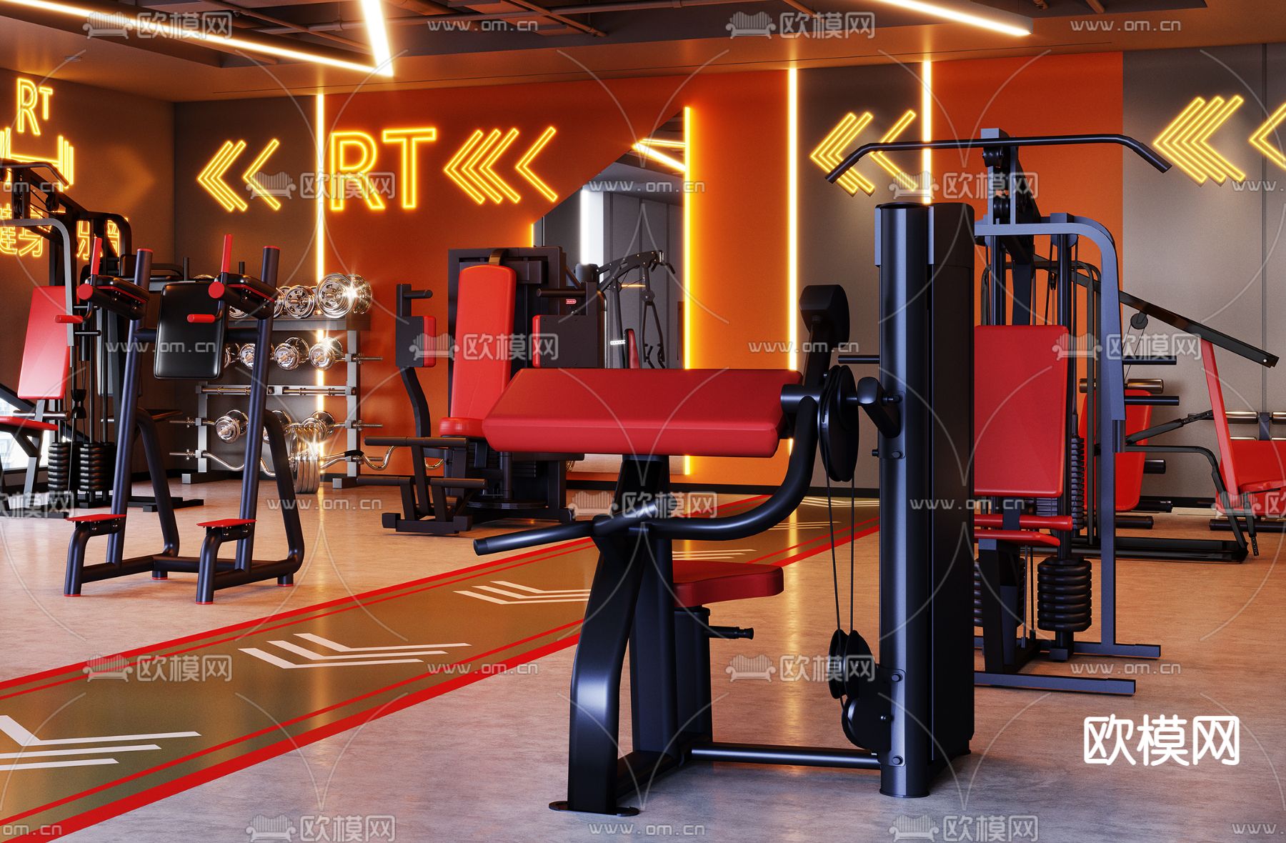 工业风健身房3d模型下载（渲染图3）