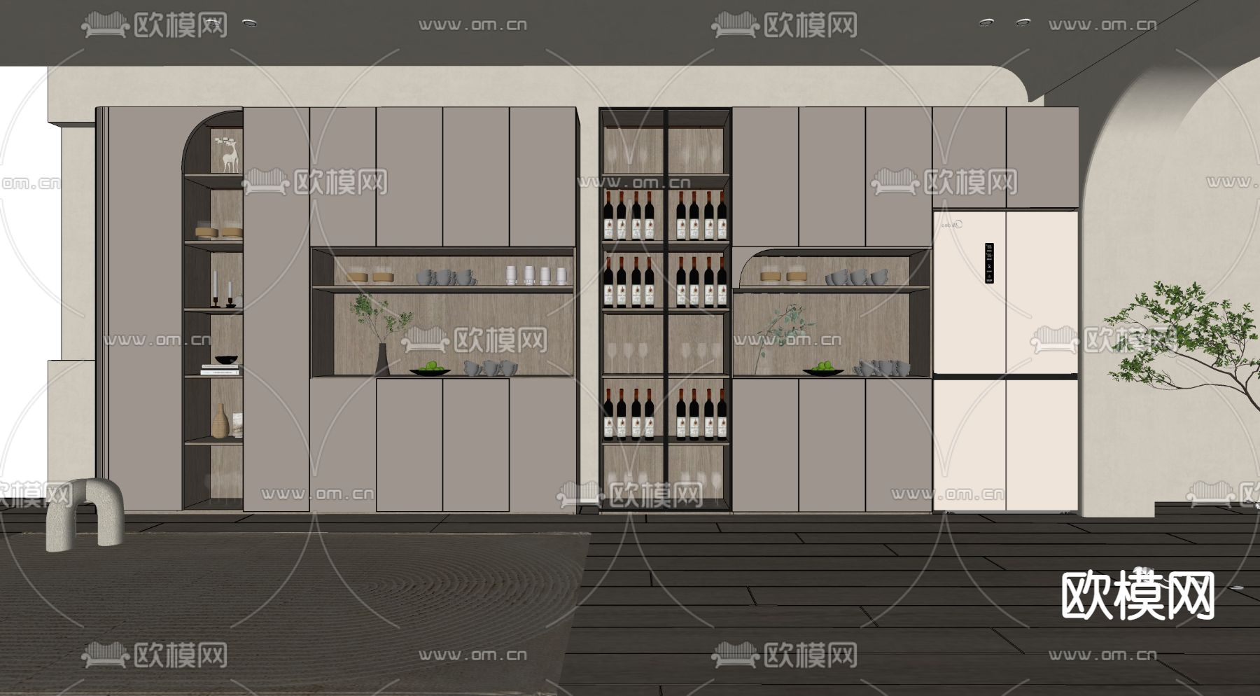 现代酒柜su模型下载（渲染图2）