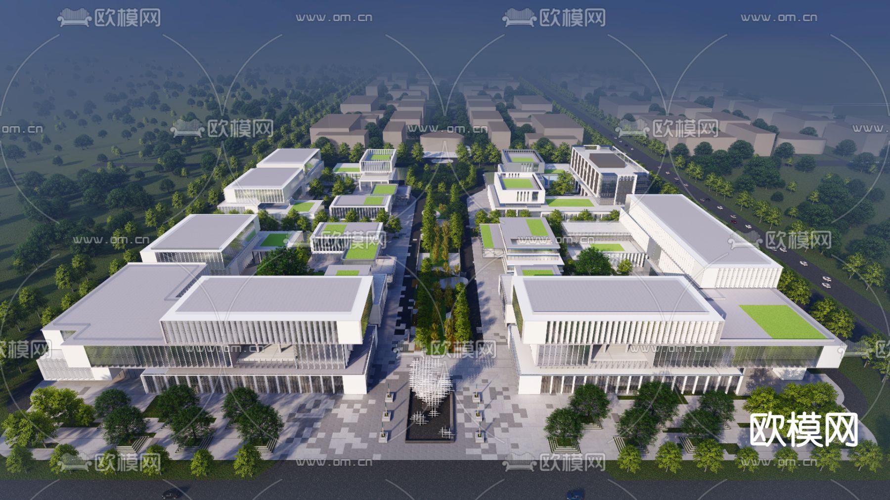 现代产业园办公楼鸟瞰su模型下载（渲染图2）