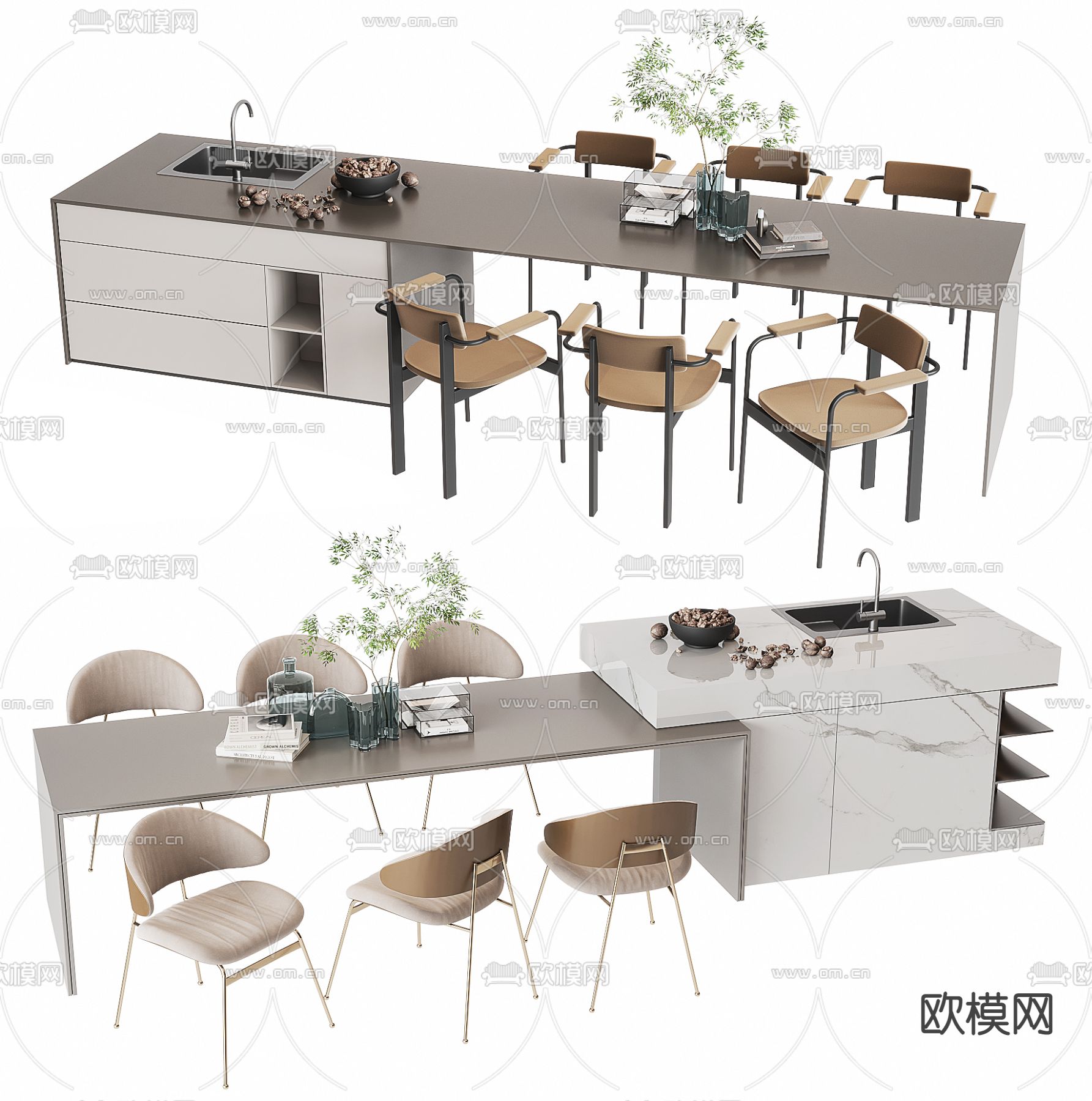 现代岛台餐桌椅3d模型