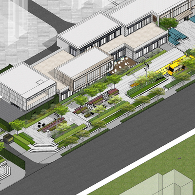  现代沿街商业街su模型 