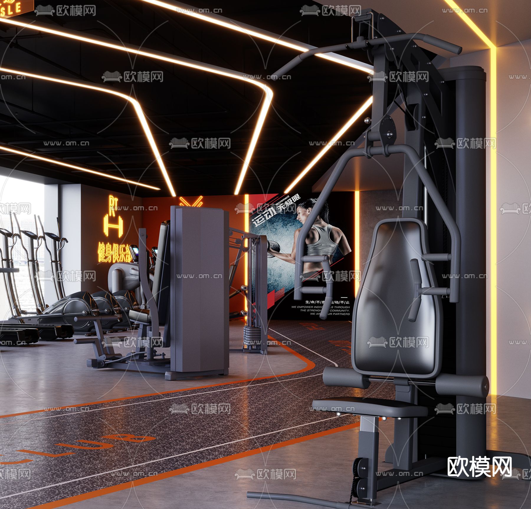 工业风健身房3d模型下载（渲染图2）