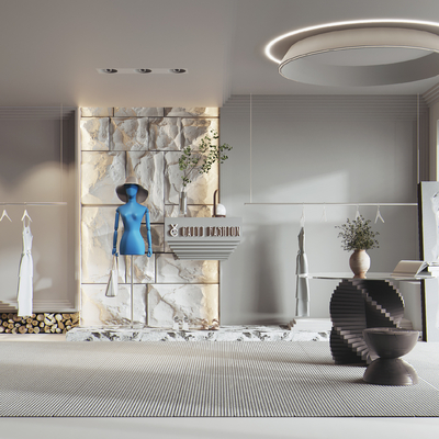  侘寂风女装服装店su模型 