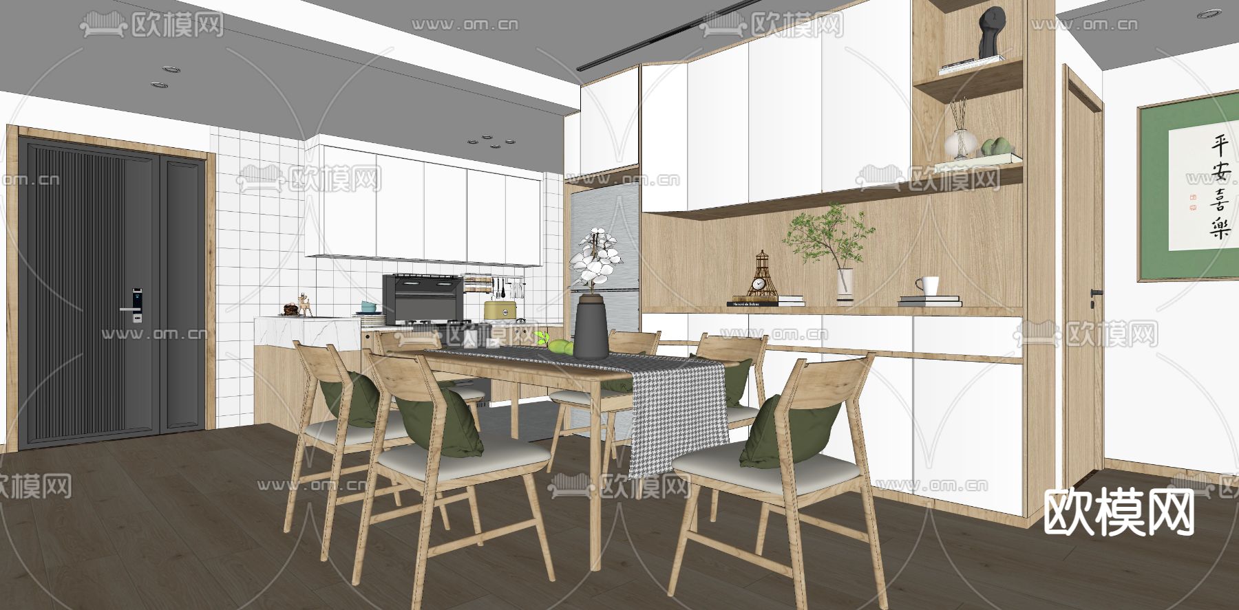 北欧餐厅厨房su模型下载（渲染图3）