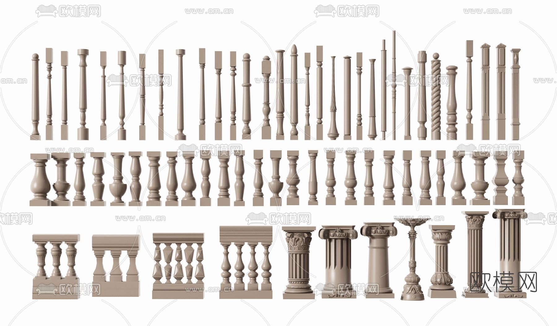 欧式罗马柱护栏3d模型下载