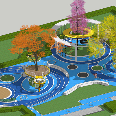  现代圆形儿童秋千爬梯su模型 