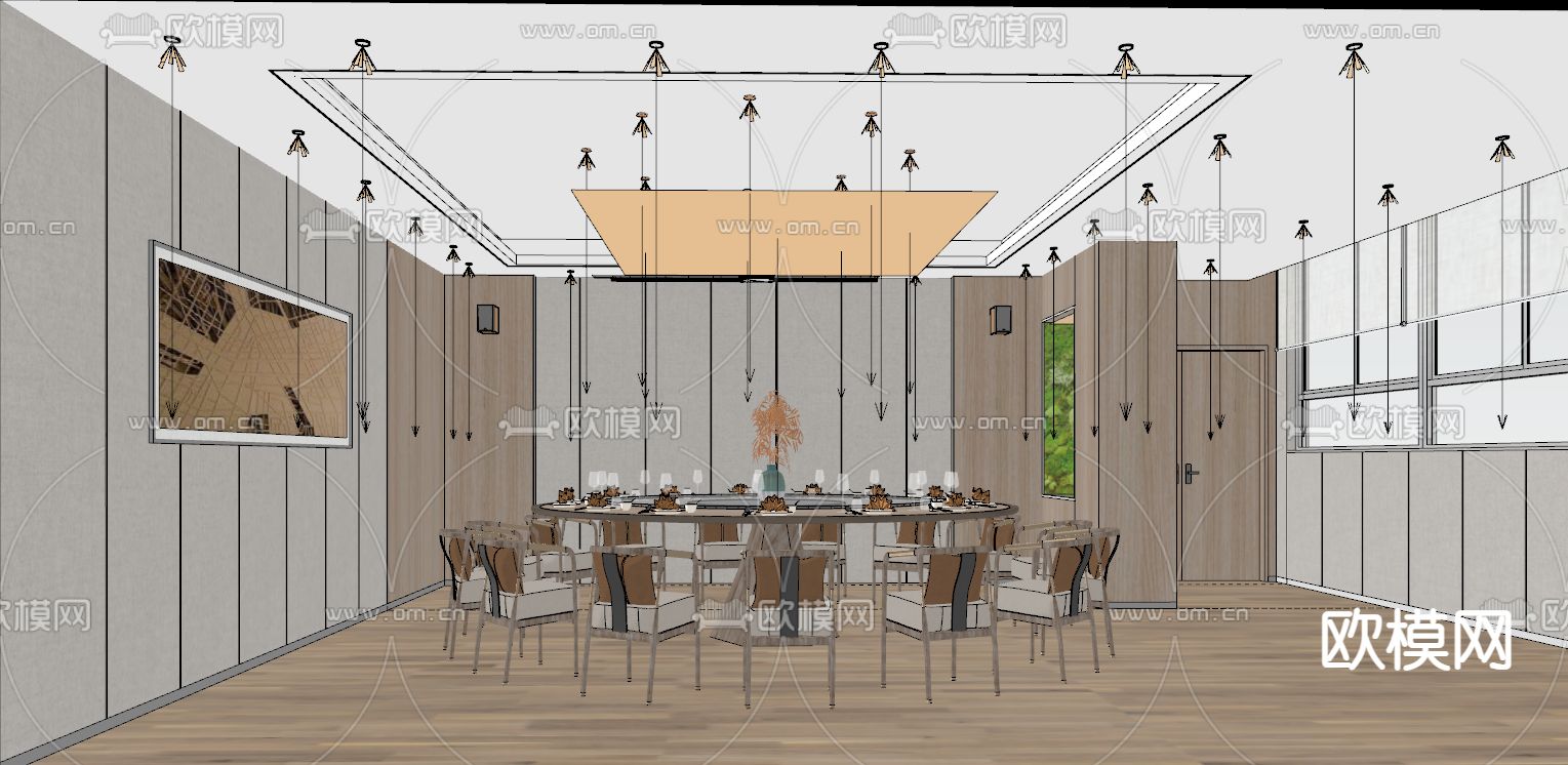 新中式中餐厅包间 包房su模型下载（渲染图2）