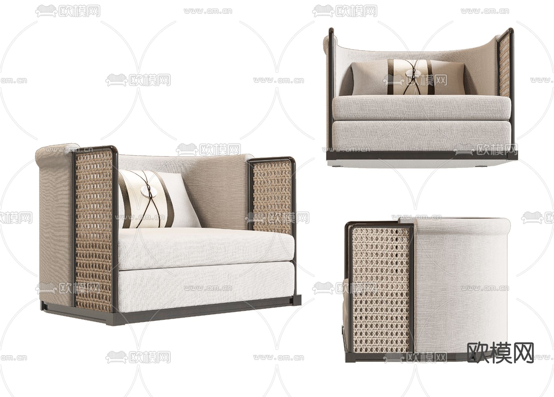 新中式藤编沙发3d模型下载