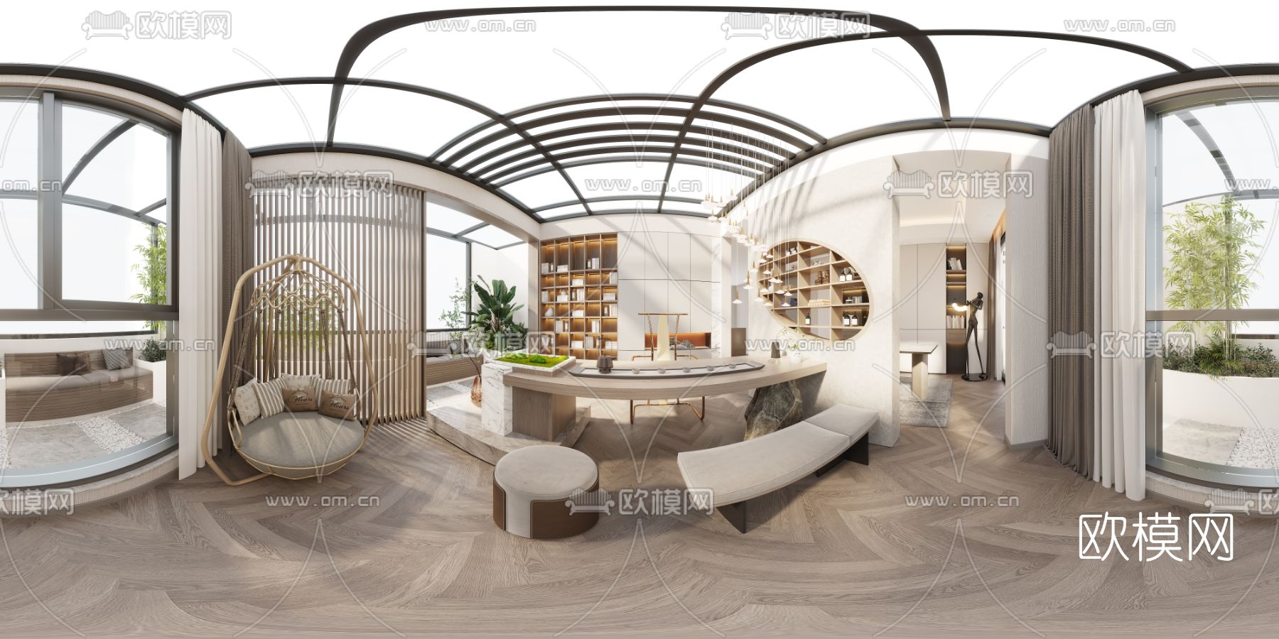 新中式书房cr全景3d模型