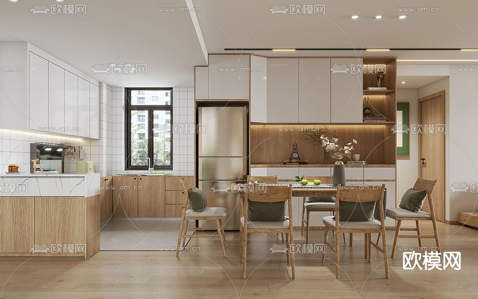 北欧餐厅厨房su模型下载（渲染图1）