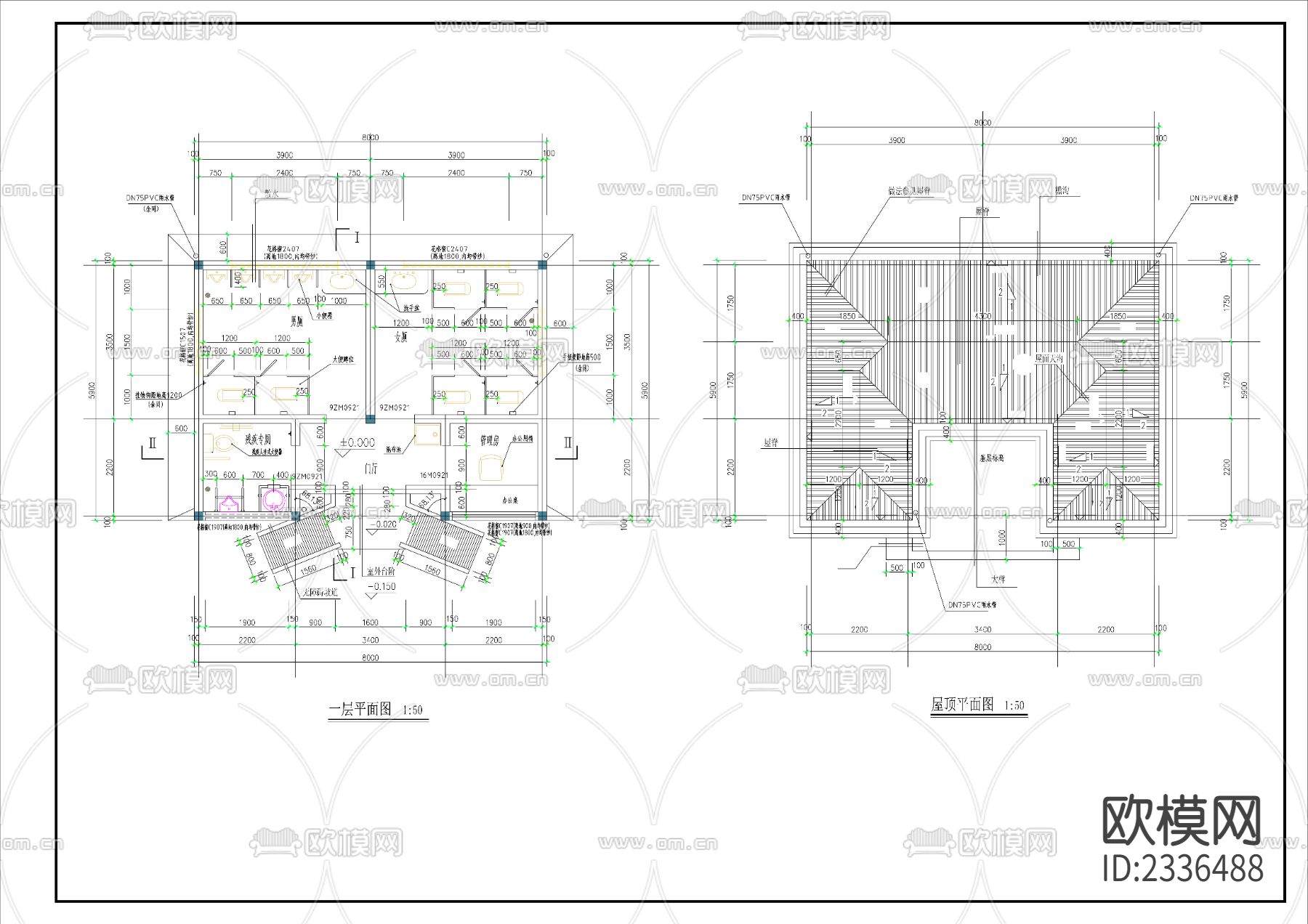 公厕建筑CAD施工图下载（渲染图3）