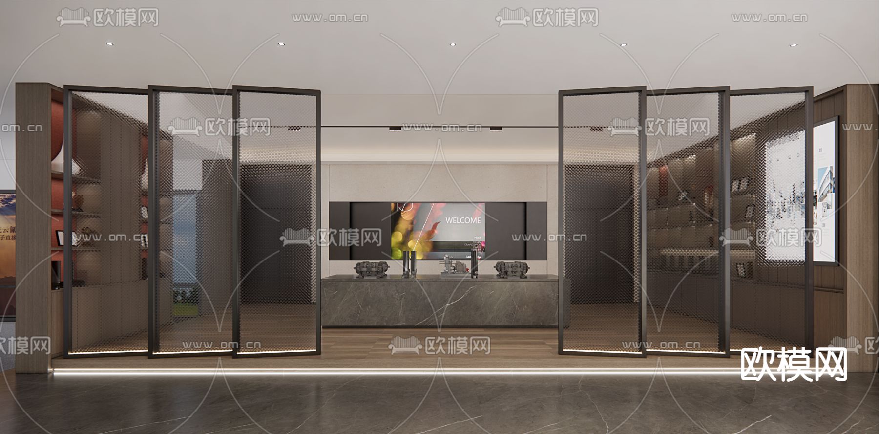 现代企业展厅su模型下载（渲染图1）