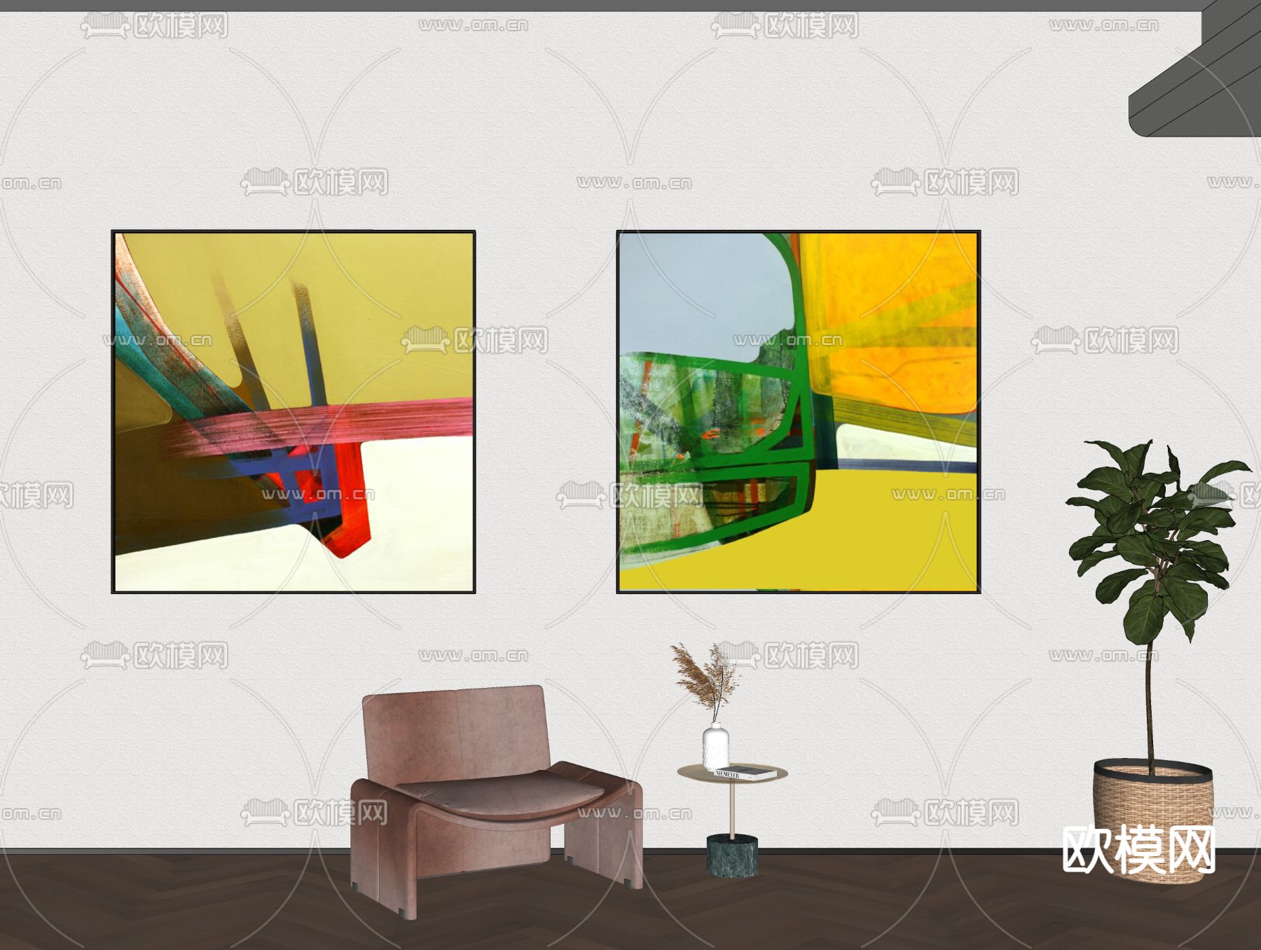 现代艺术挂画 装饰画su模型下载（渲染图3）