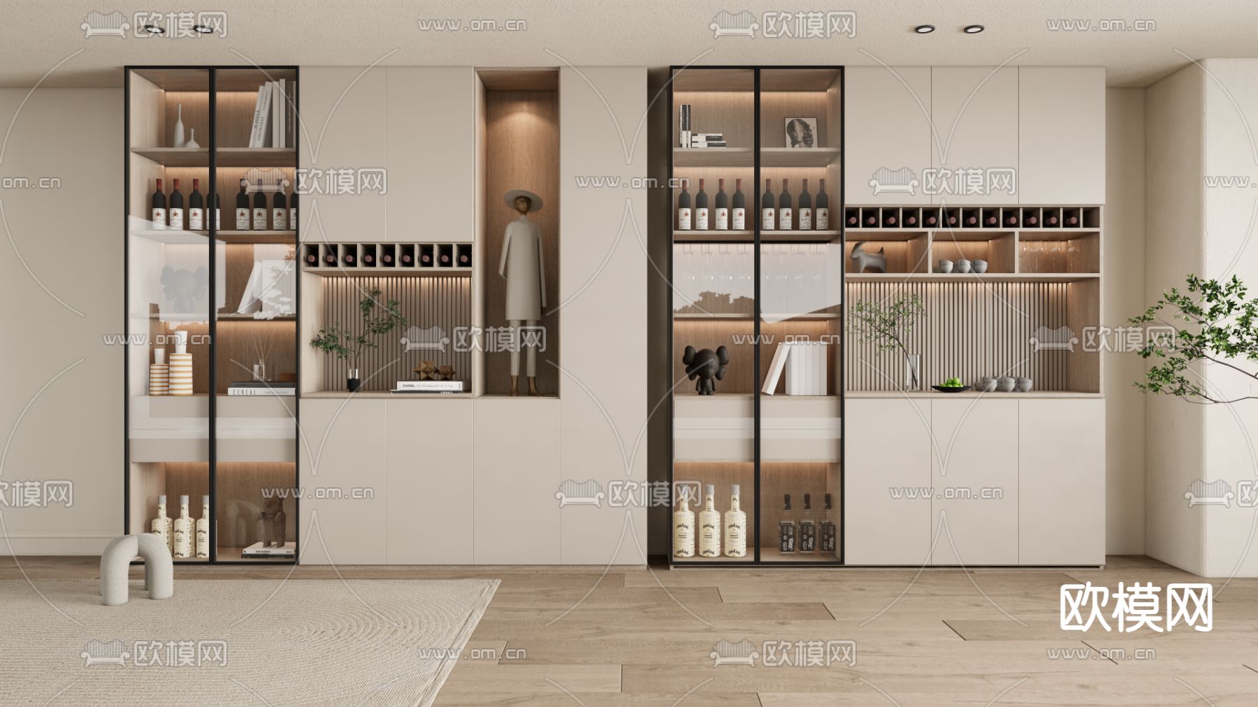 现代酒柜su模型下载（渲染图1）