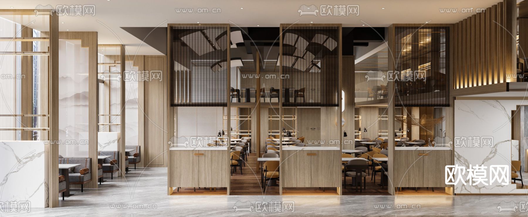 新中式中餐厅3d模型下载（渲染图2）