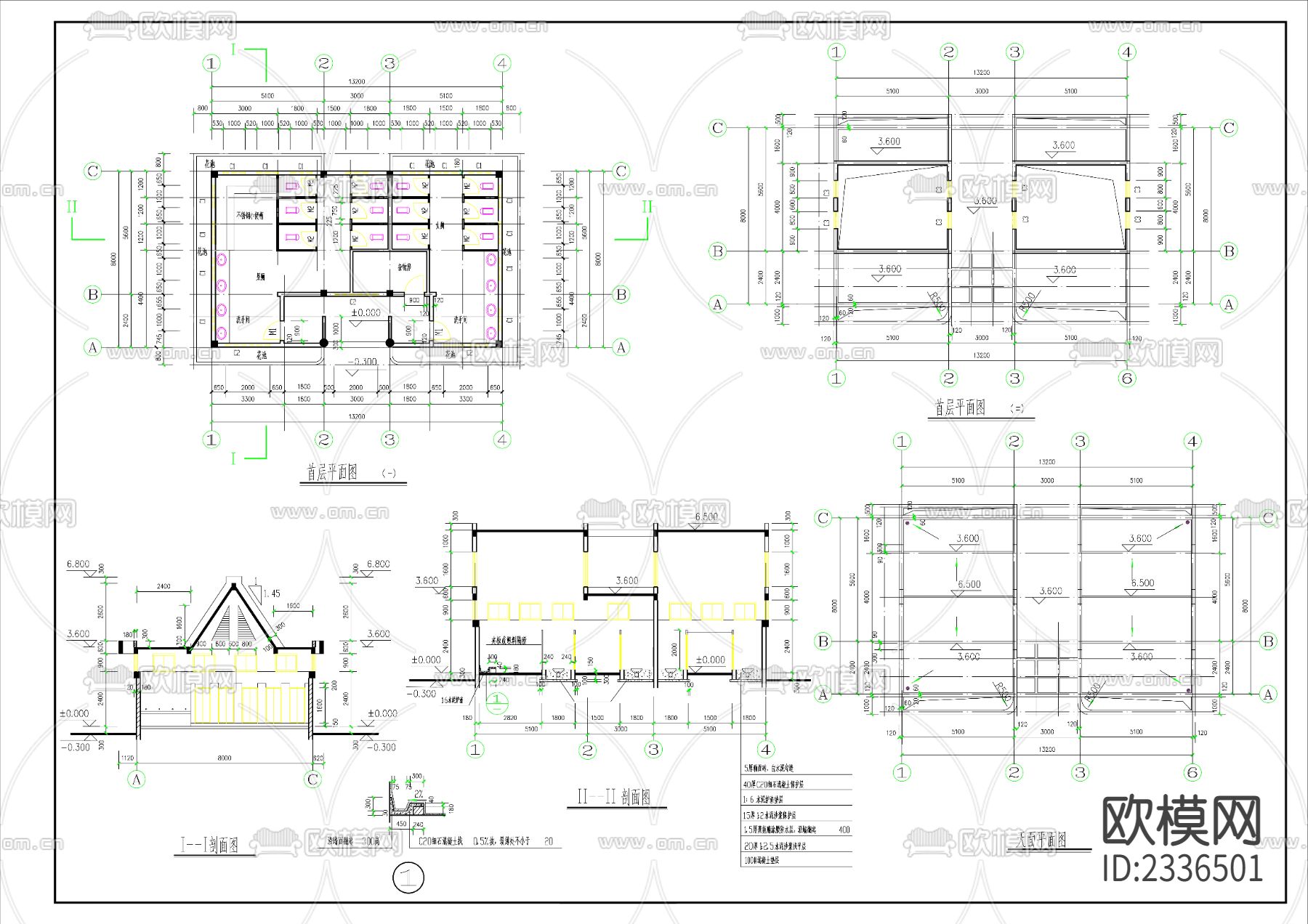 公共厕所建筑CAD施工图下载（渲染图2）