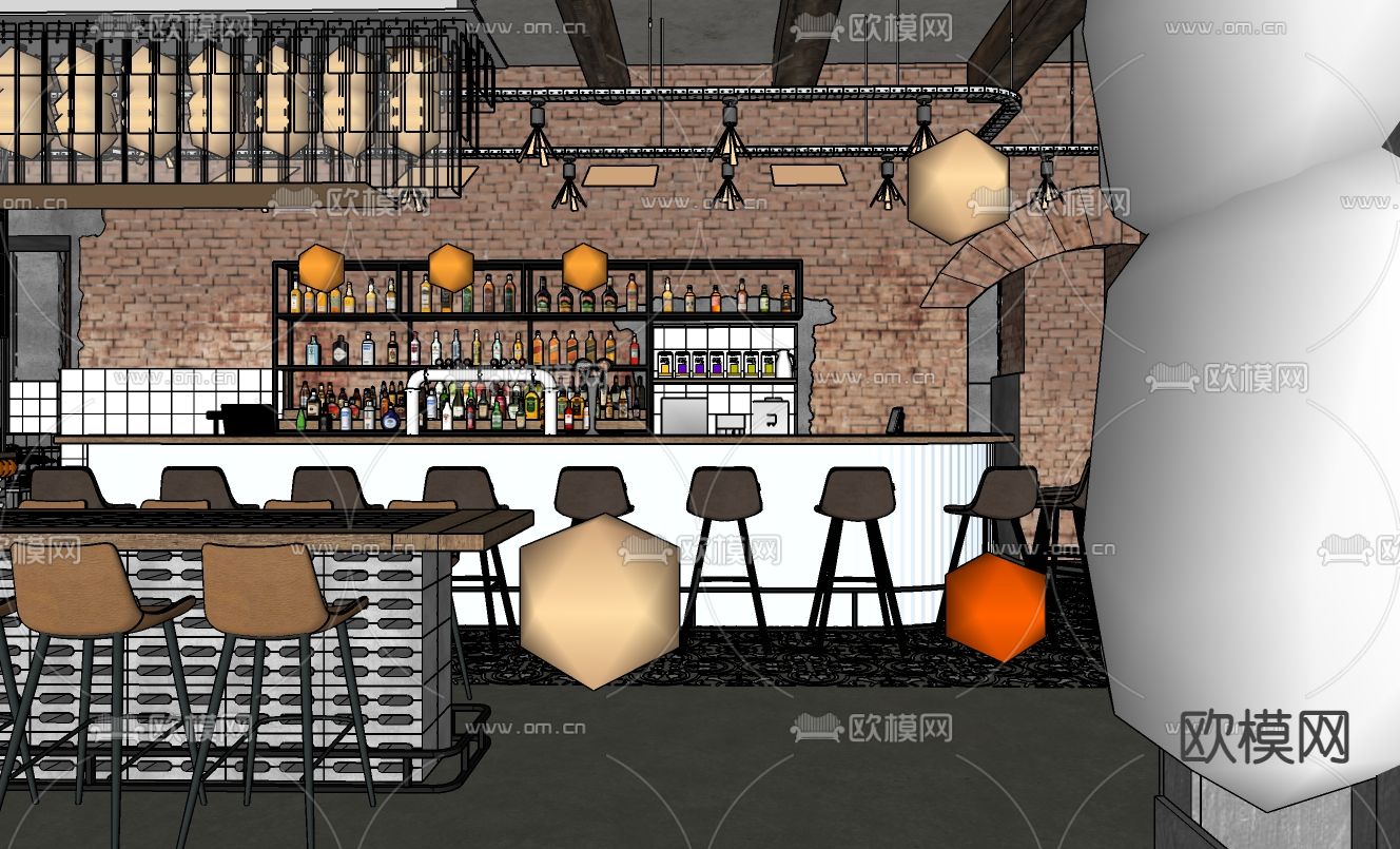 工业风酒吧su模型下载（渲染图2）