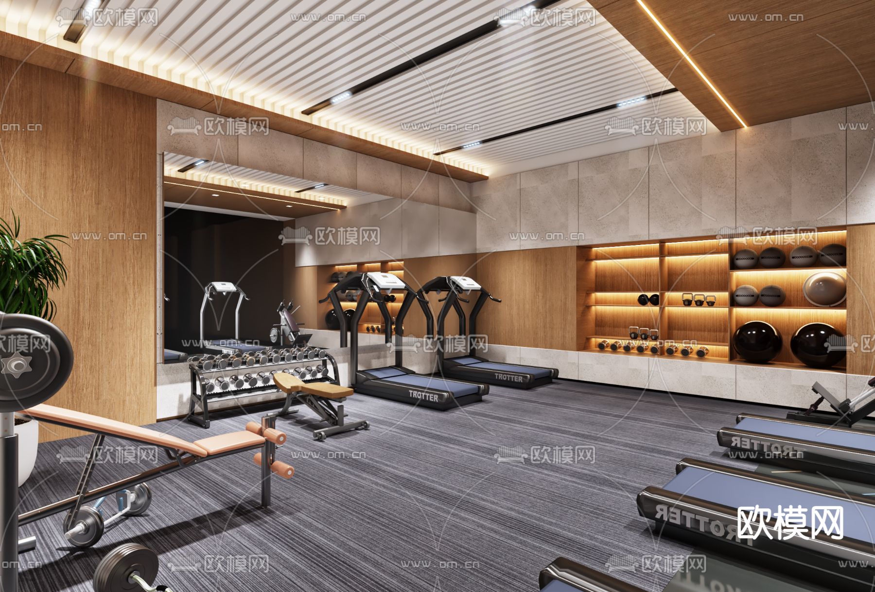 现代健身房3d模型下载（渲染图1）