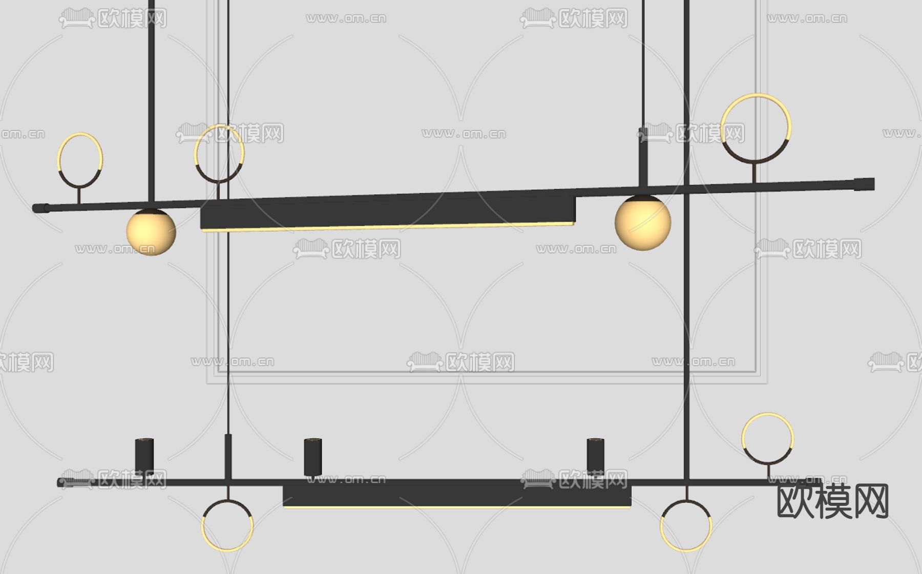 轻奢长条吊灯 多头吊灯su模型下载（渲染图2）