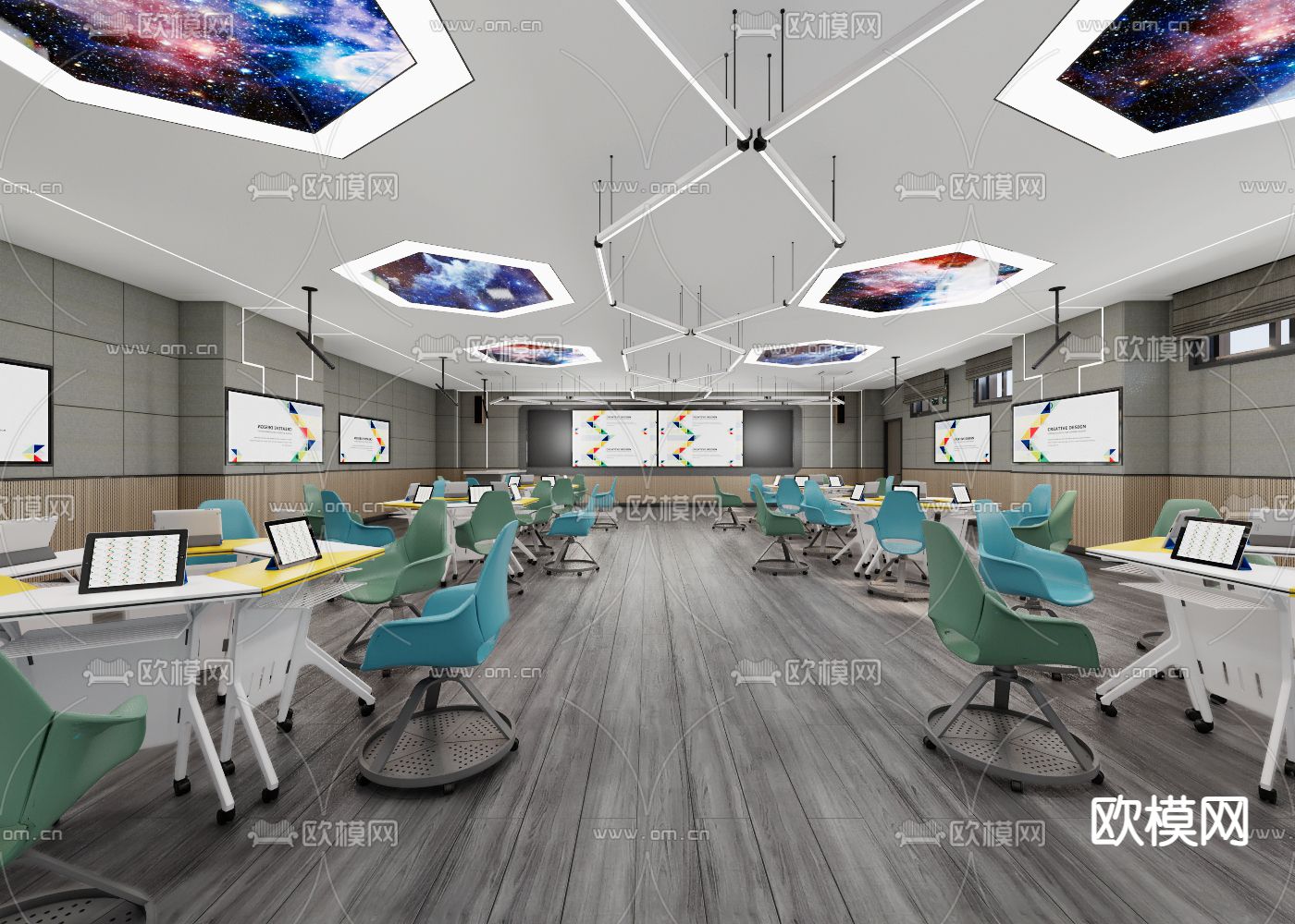 现代智慧教室 培训室su模型下载（渲染图1）