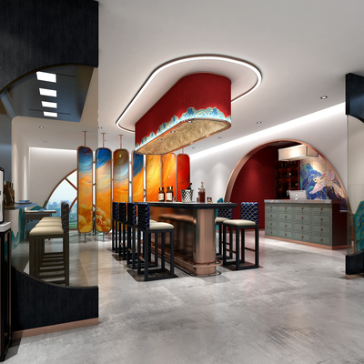  国潮风中餐厅su模型 