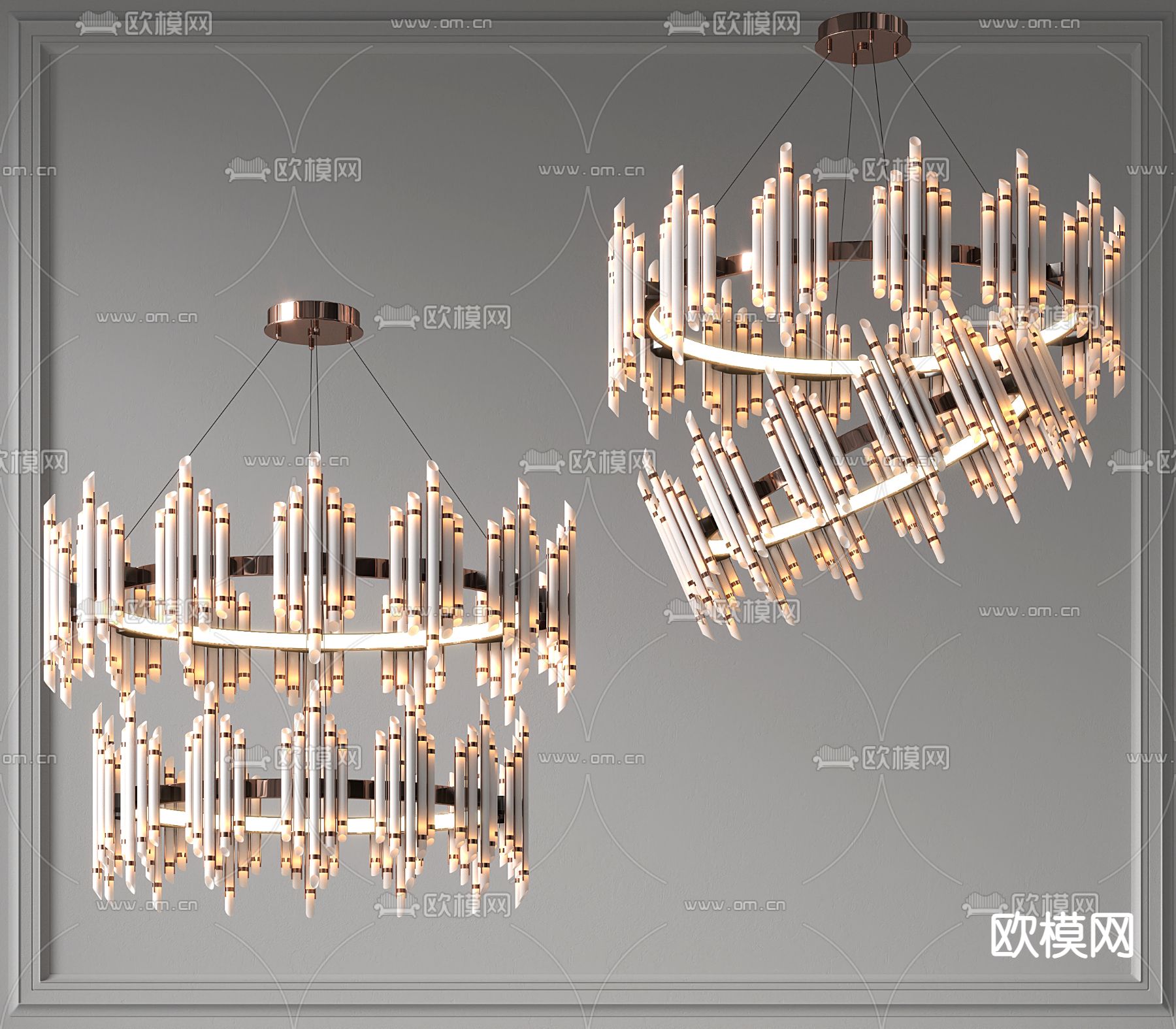 现代环形吊灯 玻璃管吊灯3d模型下载_ID12168625_3dmax免费模型-欧模网