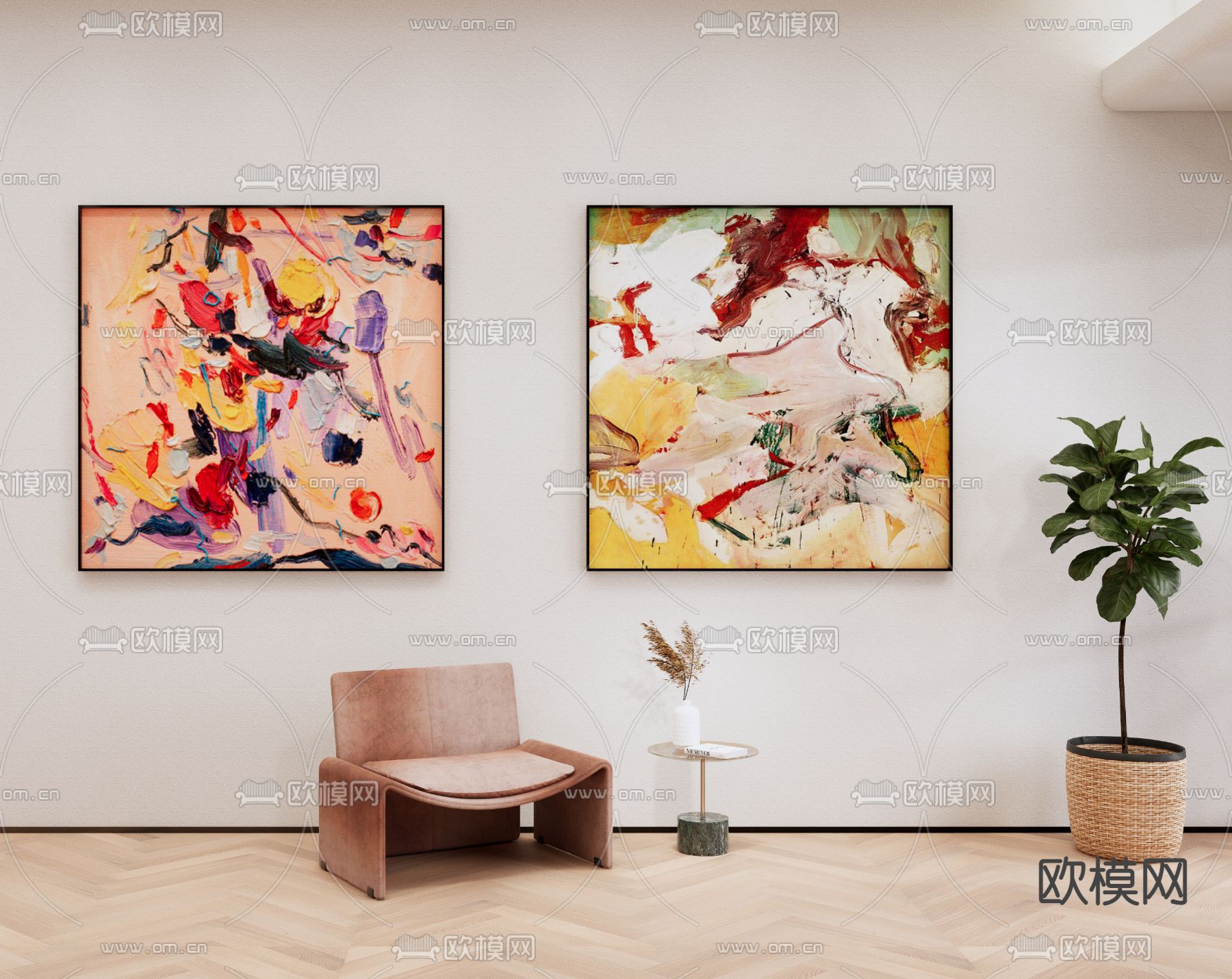 孟菲斯艺术挂画 装饰画su模型下载（渲染图1）