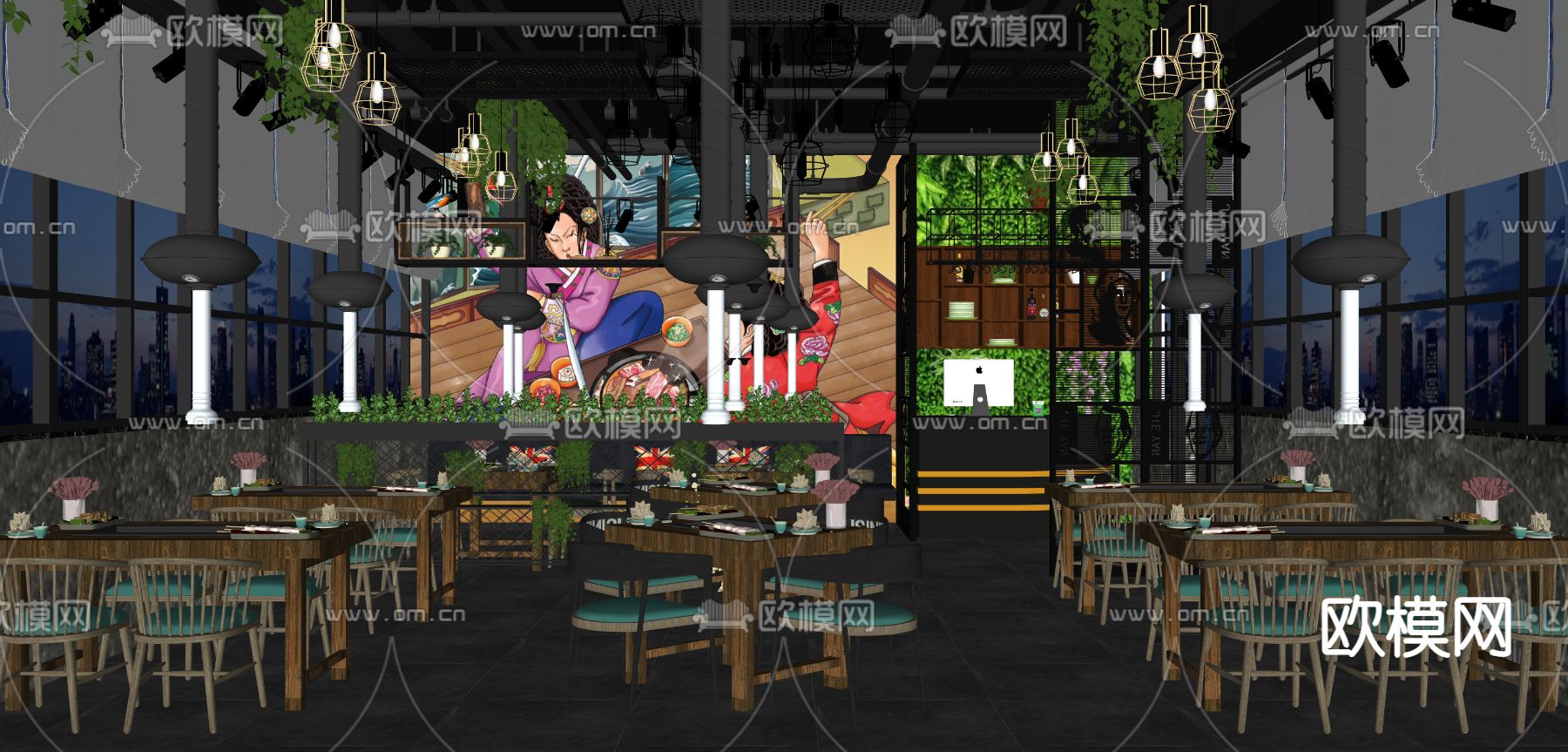 工业风烤肉店su模型
