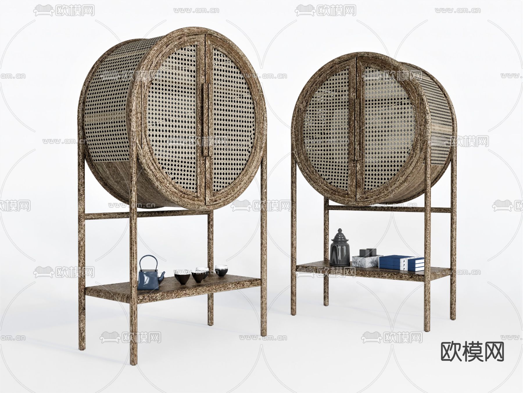 北欧藤编装饰柜su模型下载（渲染图1）