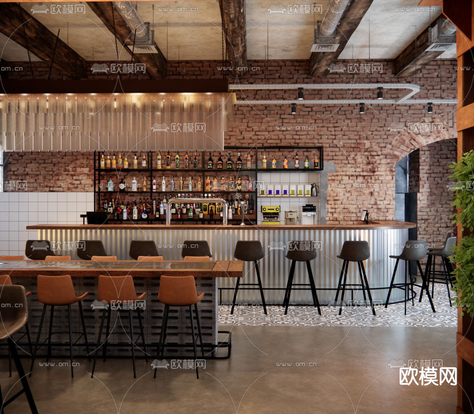 工业风酒吧su模型下载（渲染图1）