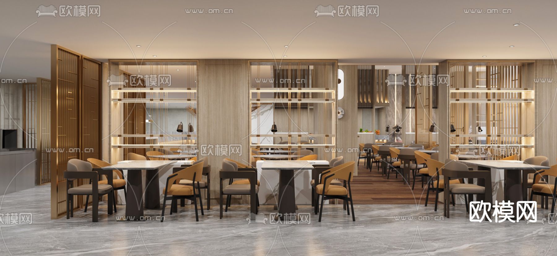 新中式中餐厅3d模型下载（渲染图3）