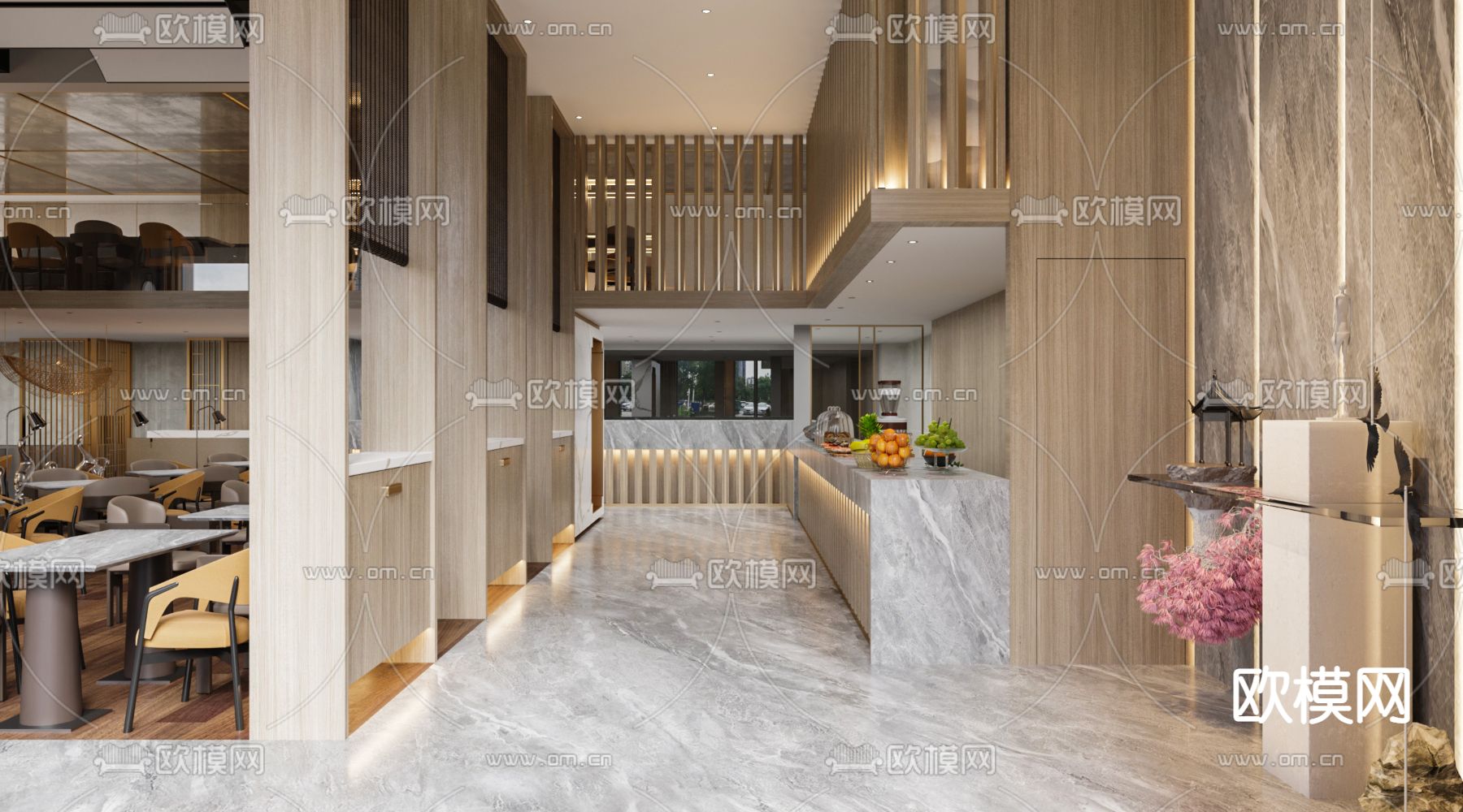 新中式中餐厅3d模型下载（渲染图4）