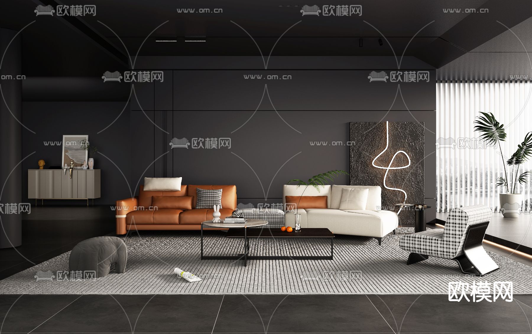 暗黑风客厅3d模型