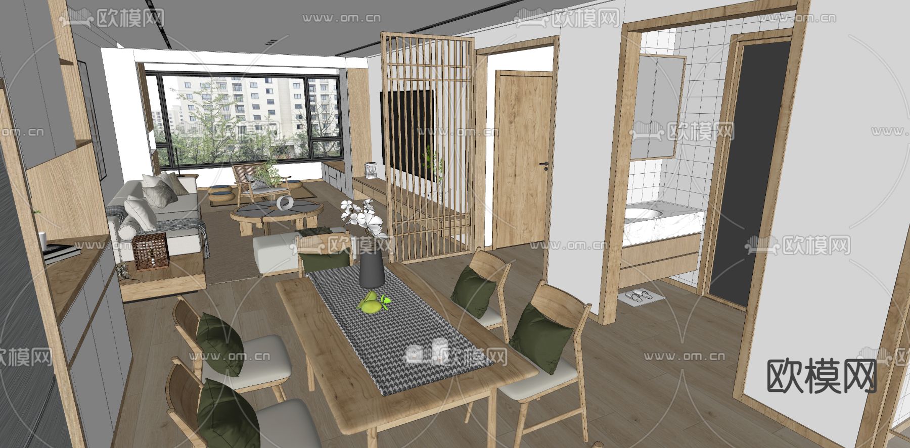 北欧餐厅厨房su模型下载（渲染图2）