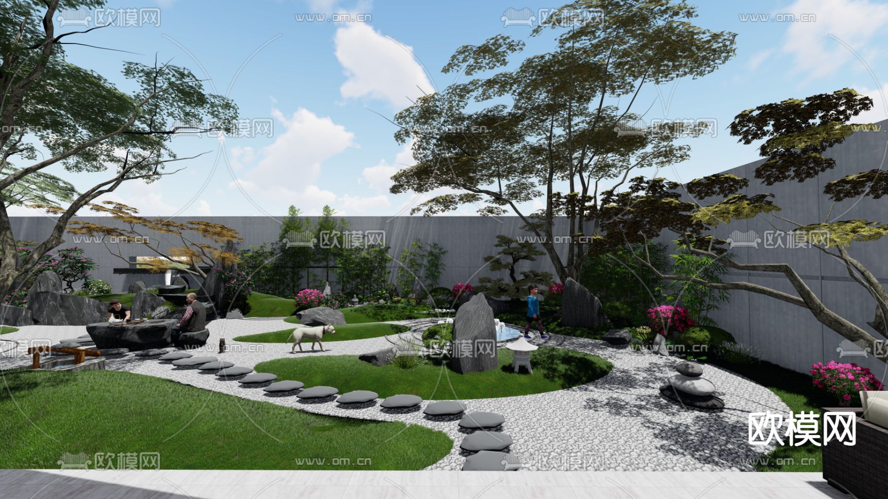 新中式庭院景观su模型下载（渲染图3）