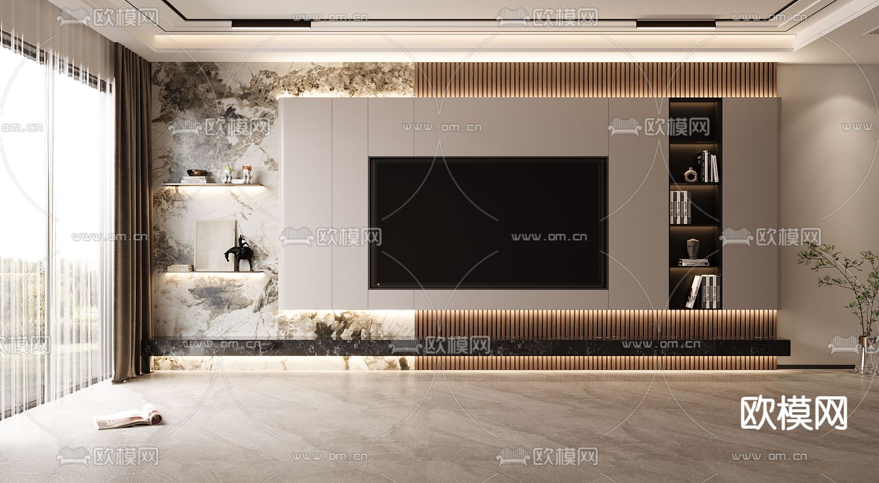 现代电视背景墙3d模型下载