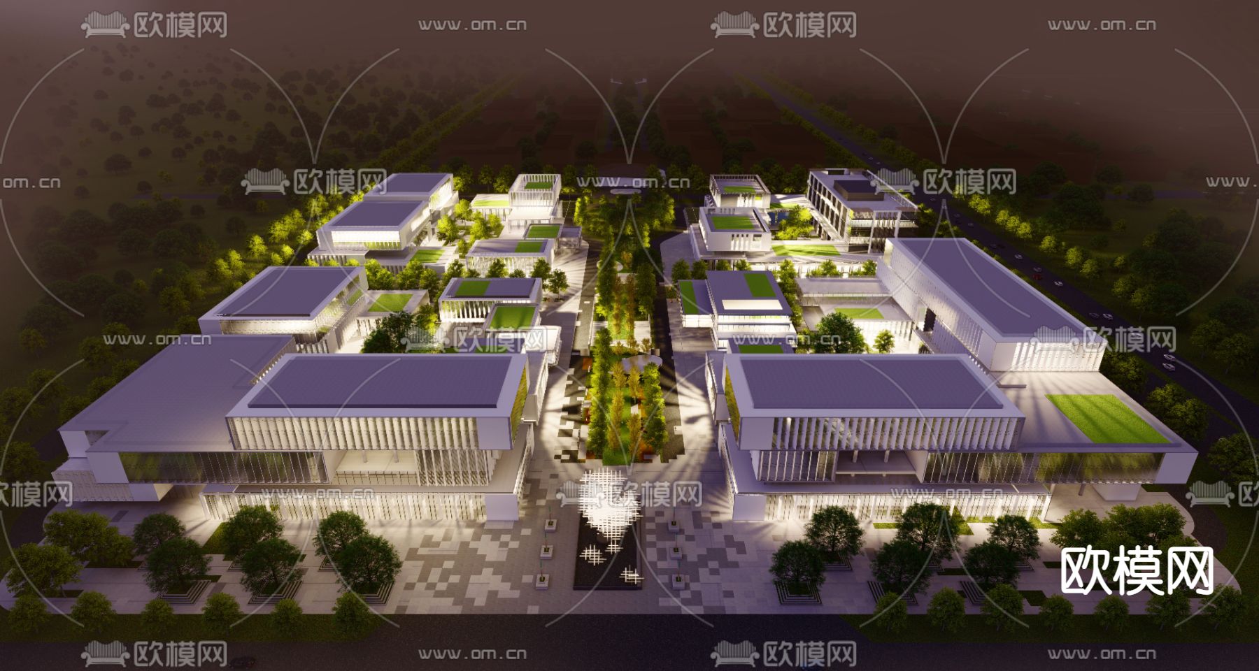 现代产业园办公楼鸟瞰su模型下载（渲染图1）