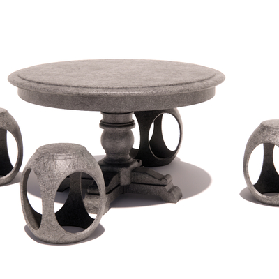  新中式户外石桌椅su模型 