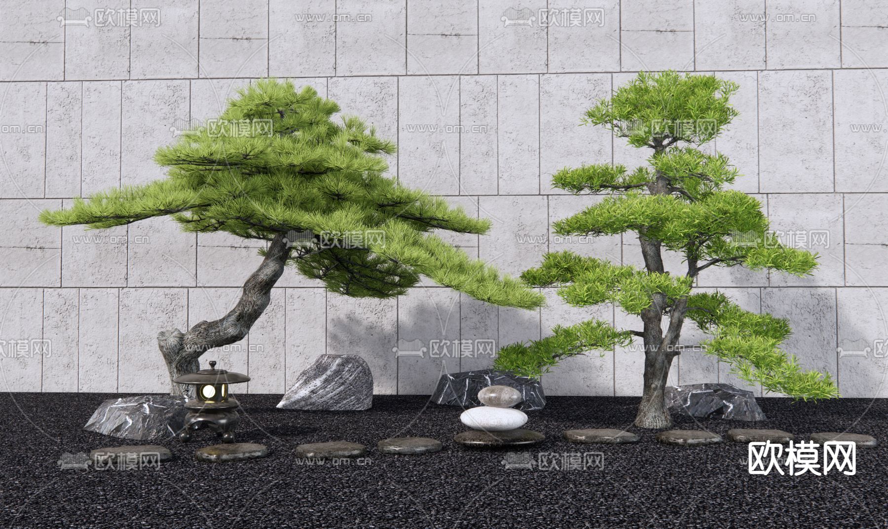 新中式松树庭院景观3d模型下载_ID12165228_3dmax免费模型-欧模网